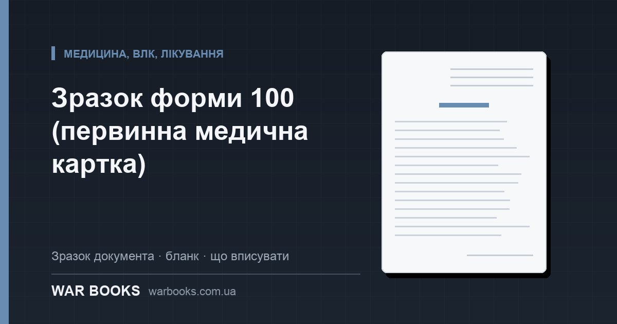 Зразок форми 100 (первинна медична картка)