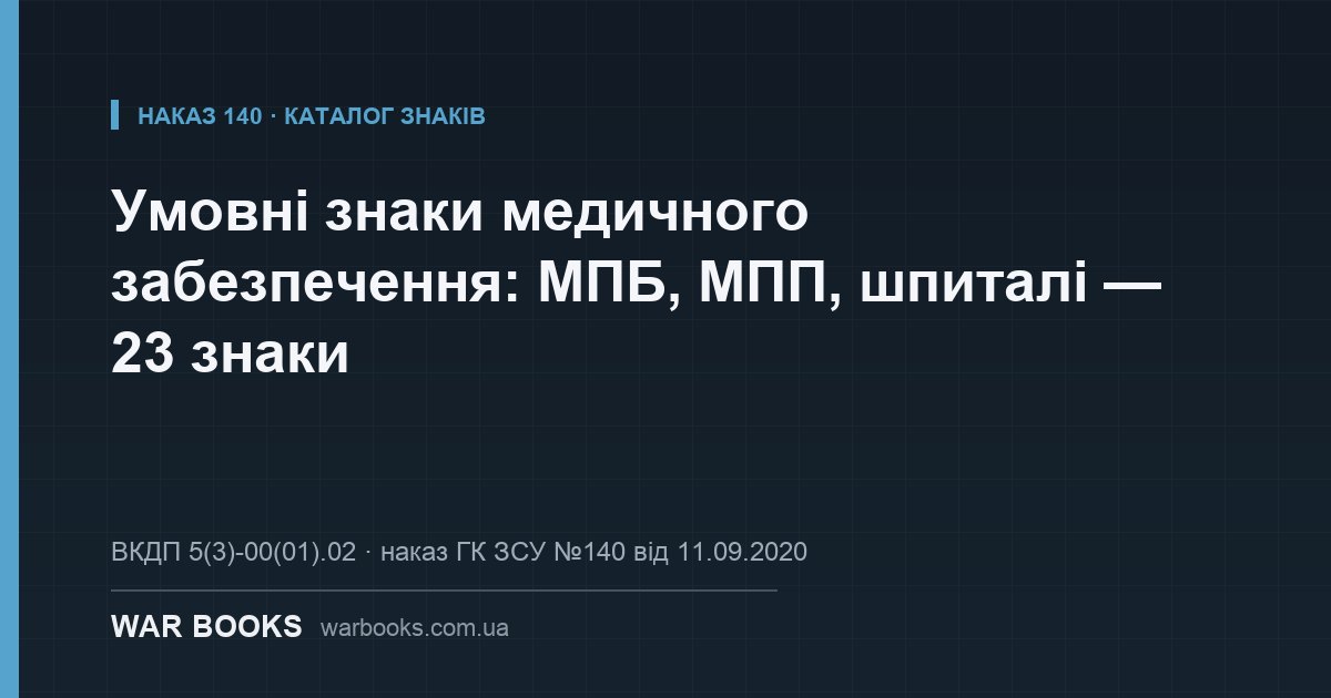 Умовні знаки медичного забезпечення: МПБ, МПП, шпиталі — 23 знаки