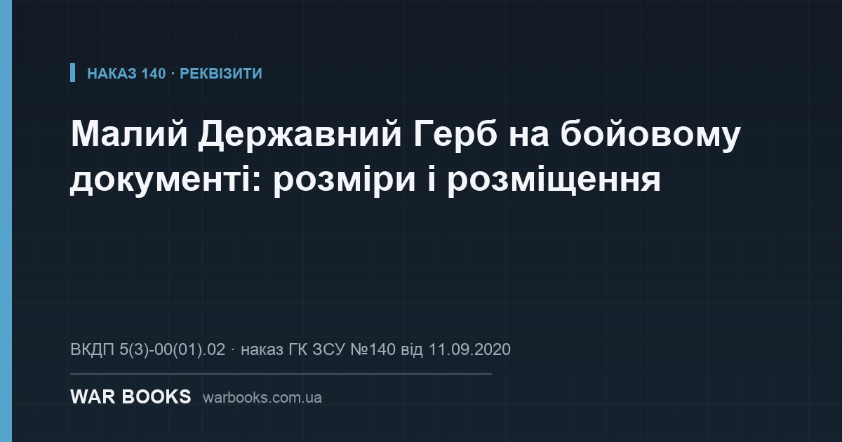 Малий Державний Герб на бойовому документі: розміри і розміщення