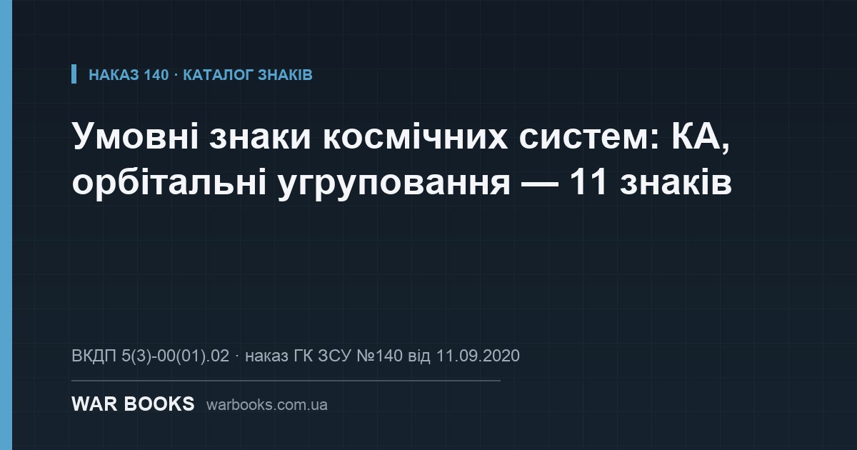 Умовні знаки космічних систем: КА, орбітальні угруповання — 11 знаків