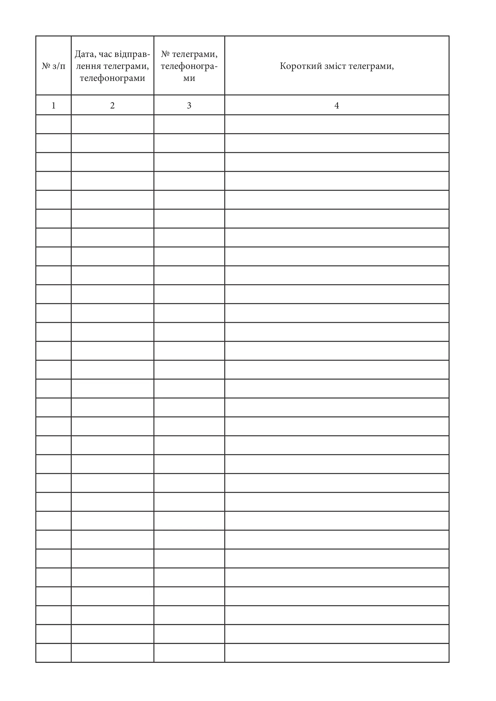 Журнал обліку вихідних телеграм і телефонограм