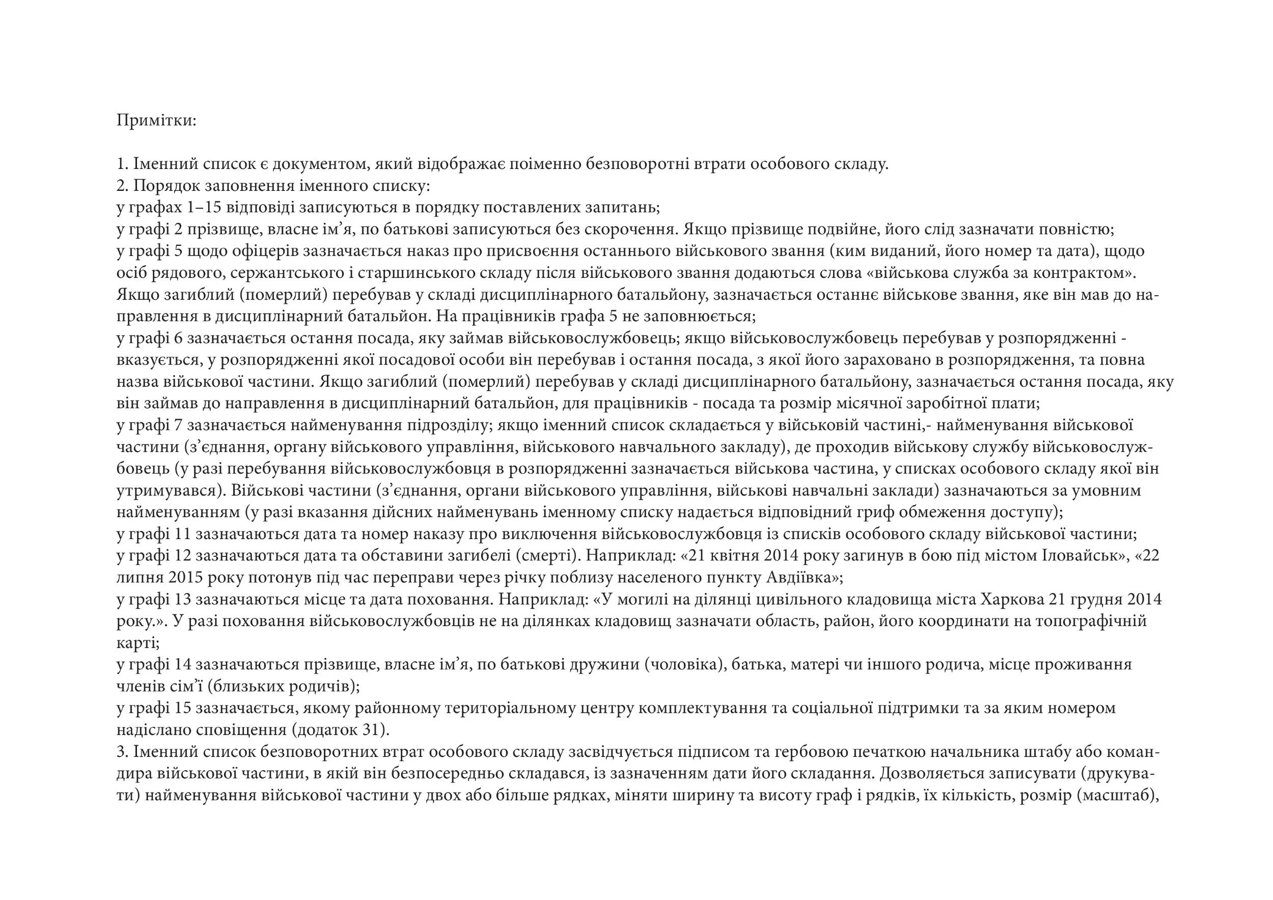Іменний список безповоротних втрат особового складу, додаток 32  (формат А3). Автор — Міністерство оборони України. 