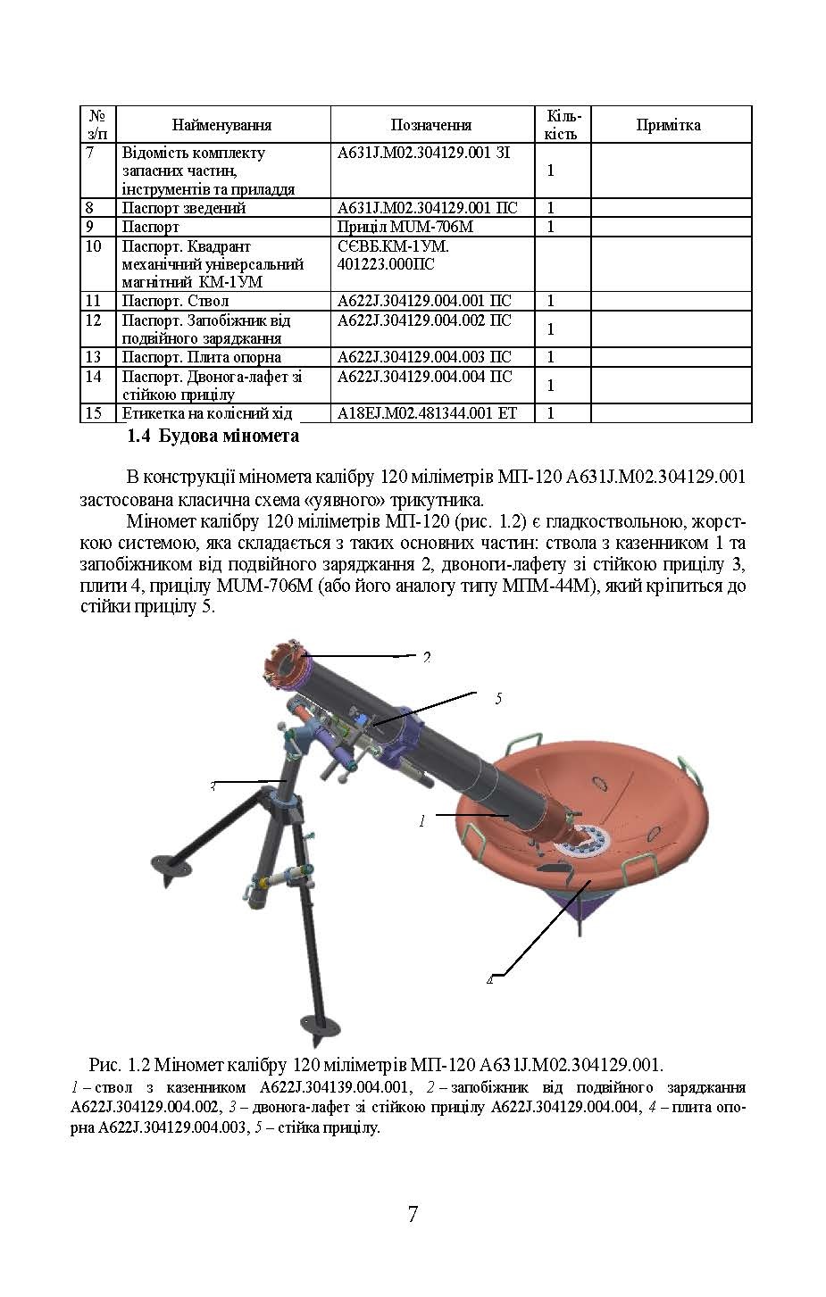 Міномет калібру 120-мм МП-120. Настанова щодо експлуатування. . 
