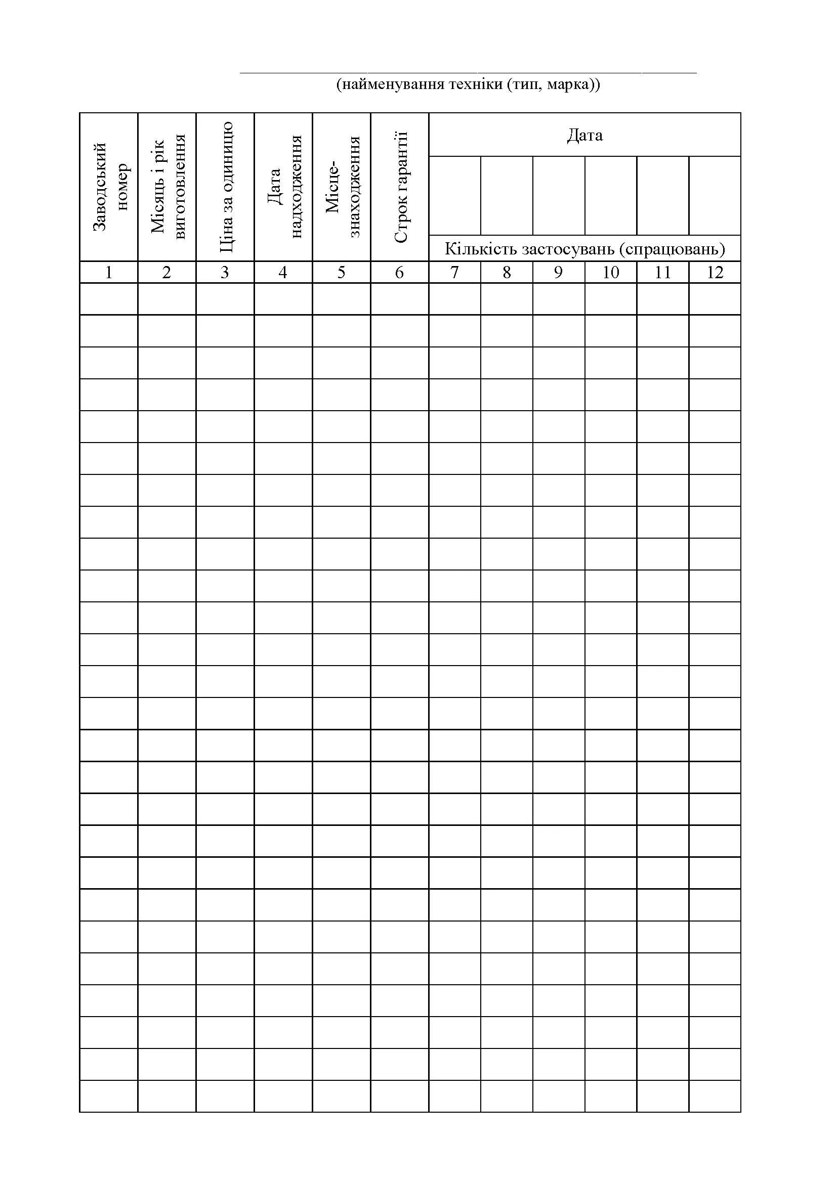 Книга обліку повітрянодесантної техніки за номерами і технічним станом, додаток 50. Автор — Міністерство оборони України. 