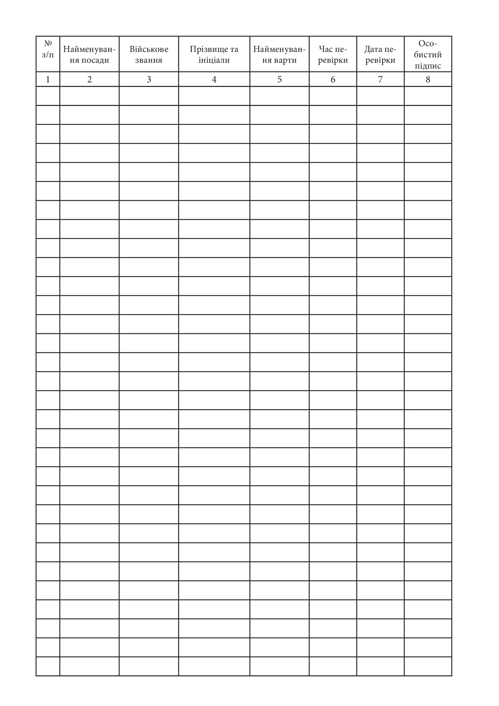 Журнал обліку виданих разових посвідчень на право перевірки варти, додаток 7. Автор — Держспецзв'язку. 