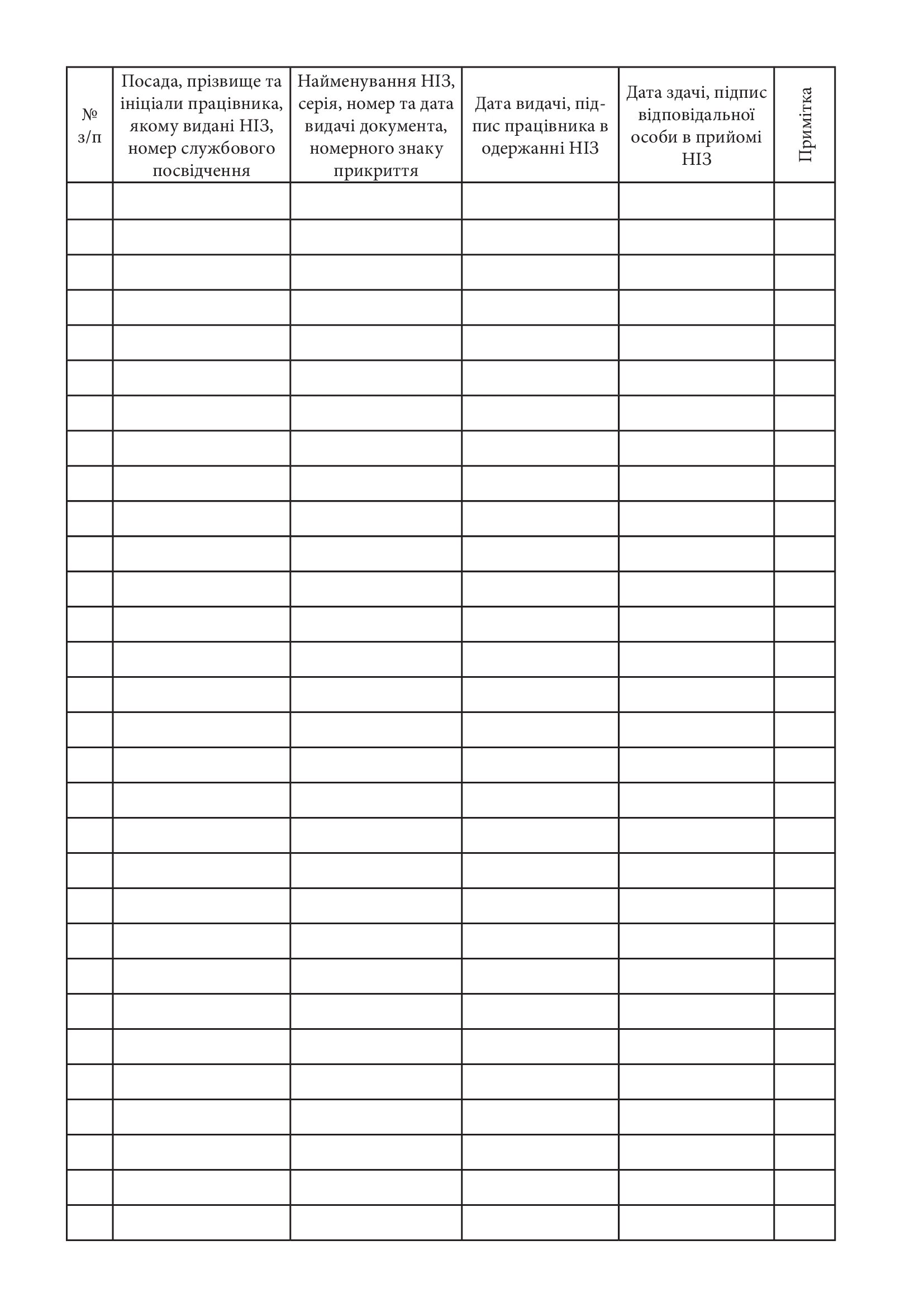 Журнал обліку видачі несправжніх (імітаційних) засобів для використання в оперативно-розшуковій діяльності