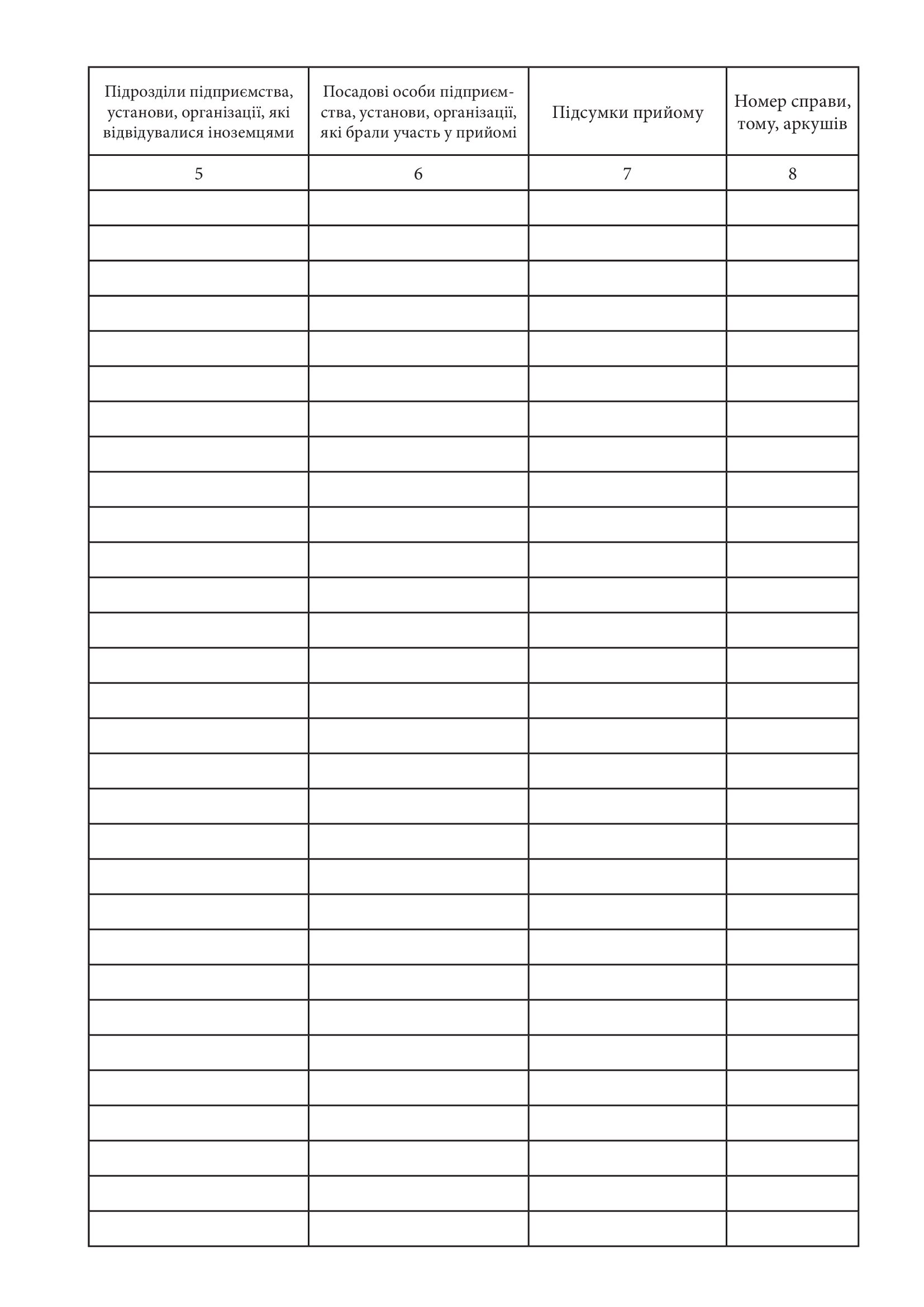 Журнал обліку ділових зустрічей з іноземними делегаціями, групами, іноземними громадянами. . 