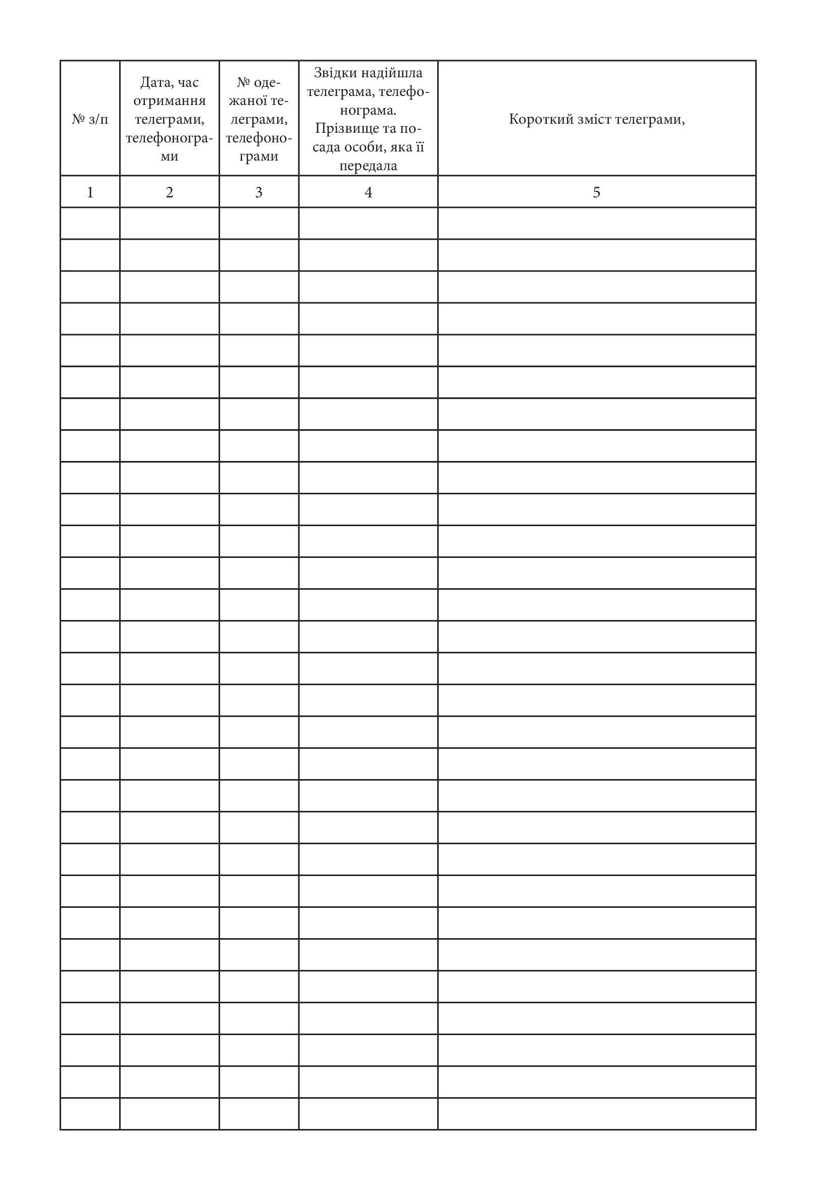 Журнал обліку вхідних телеграм і телефонограм. . 