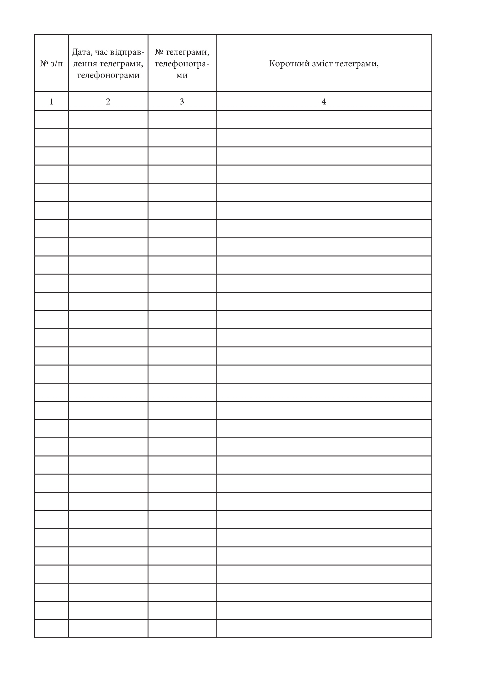 Журнал обліку вихідних телеграм і телефонограм