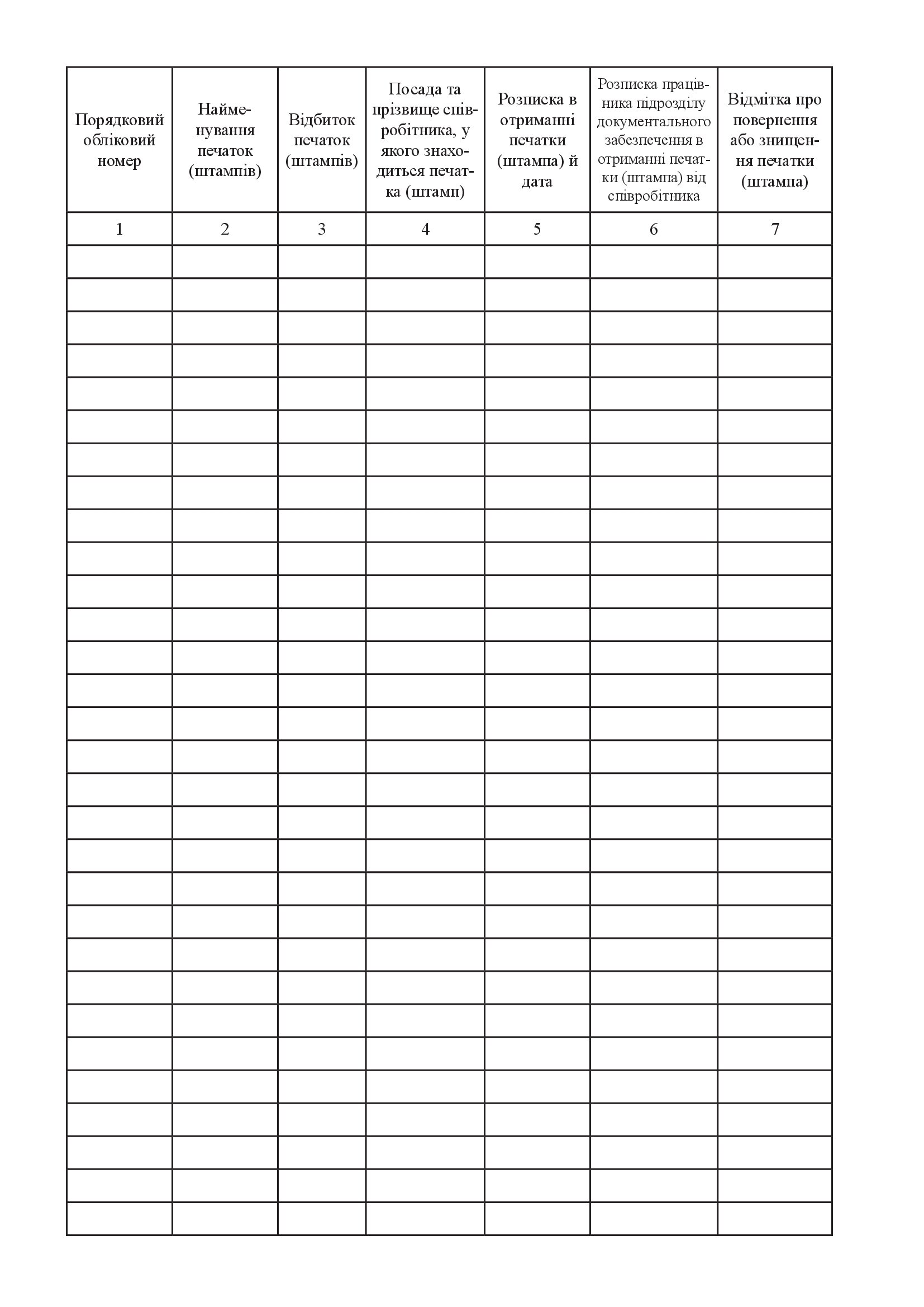 Журнал обліку печаток та штампів (форма 13)