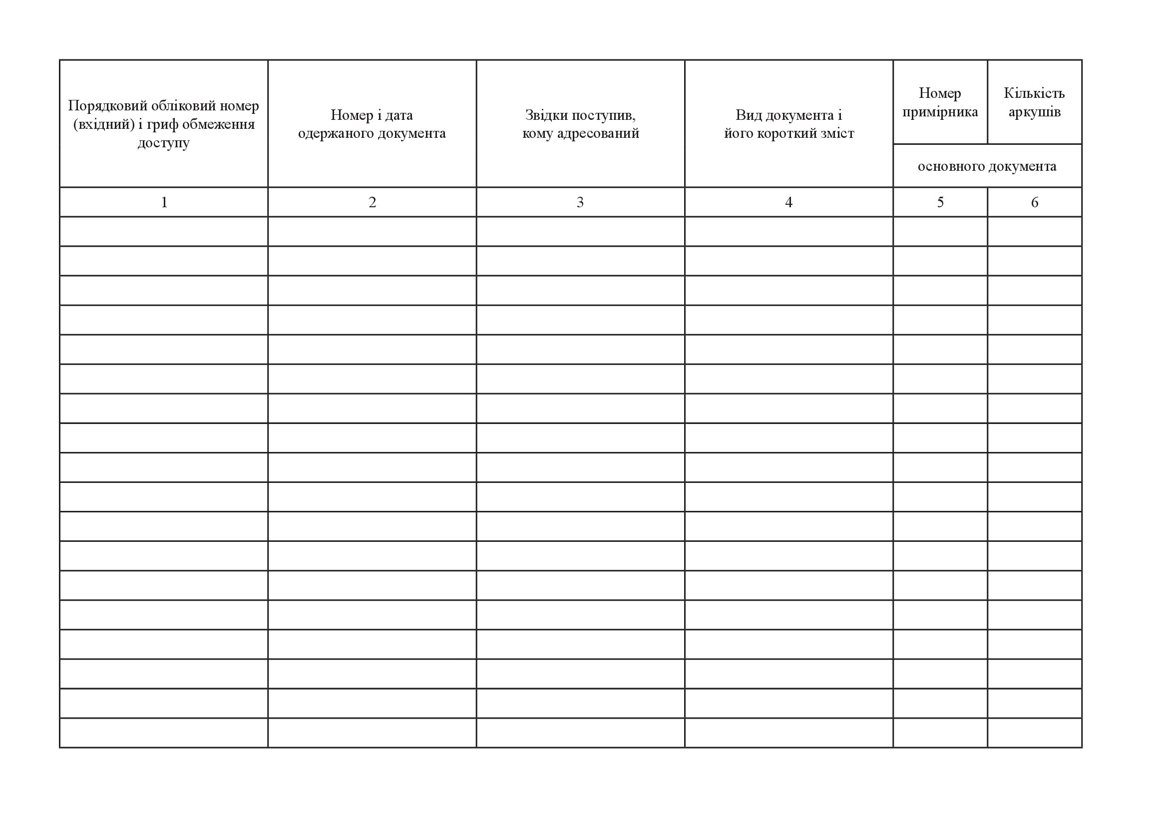 Журнал обліку вхідних документів (форма 50). . 