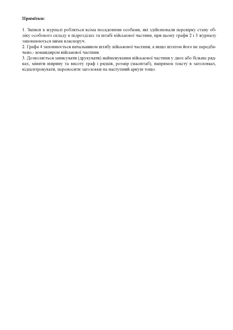 Журнал контролю за станом обліку особового складу, додаток 12