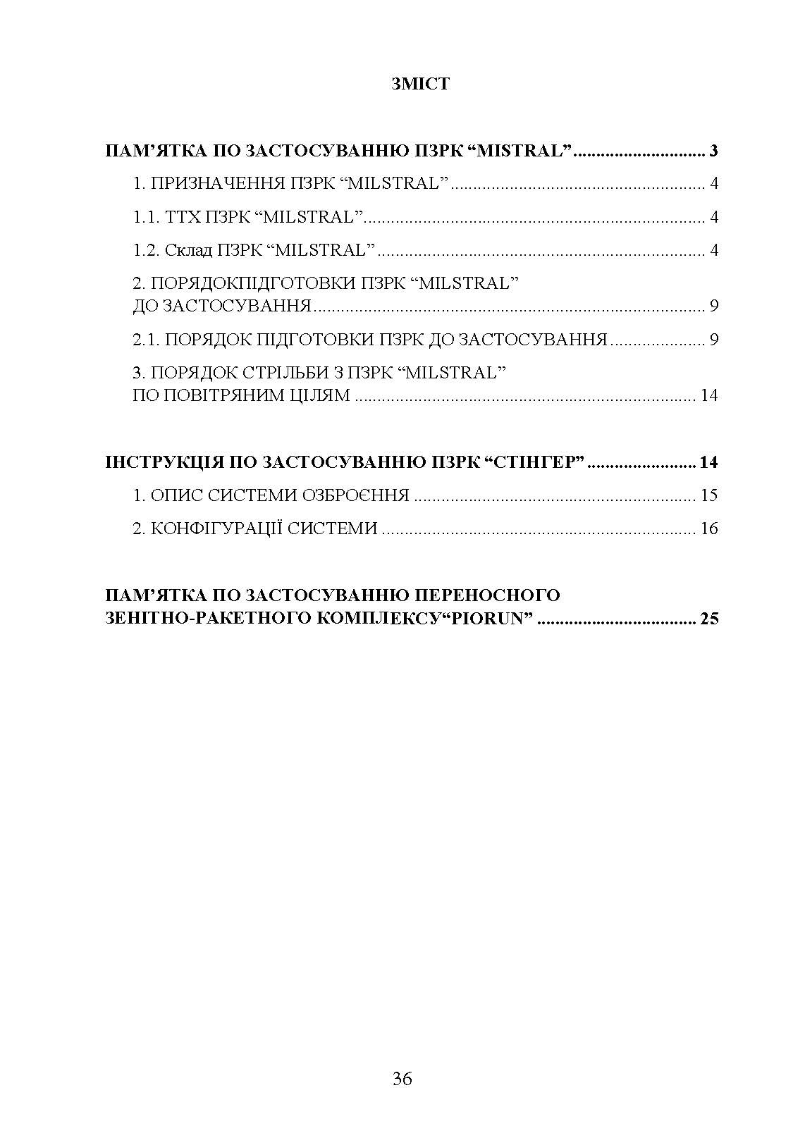 Пам’ятка по застосуванню ПЗРК «MISTRAL», «STINGER», «PIORUN».. . 