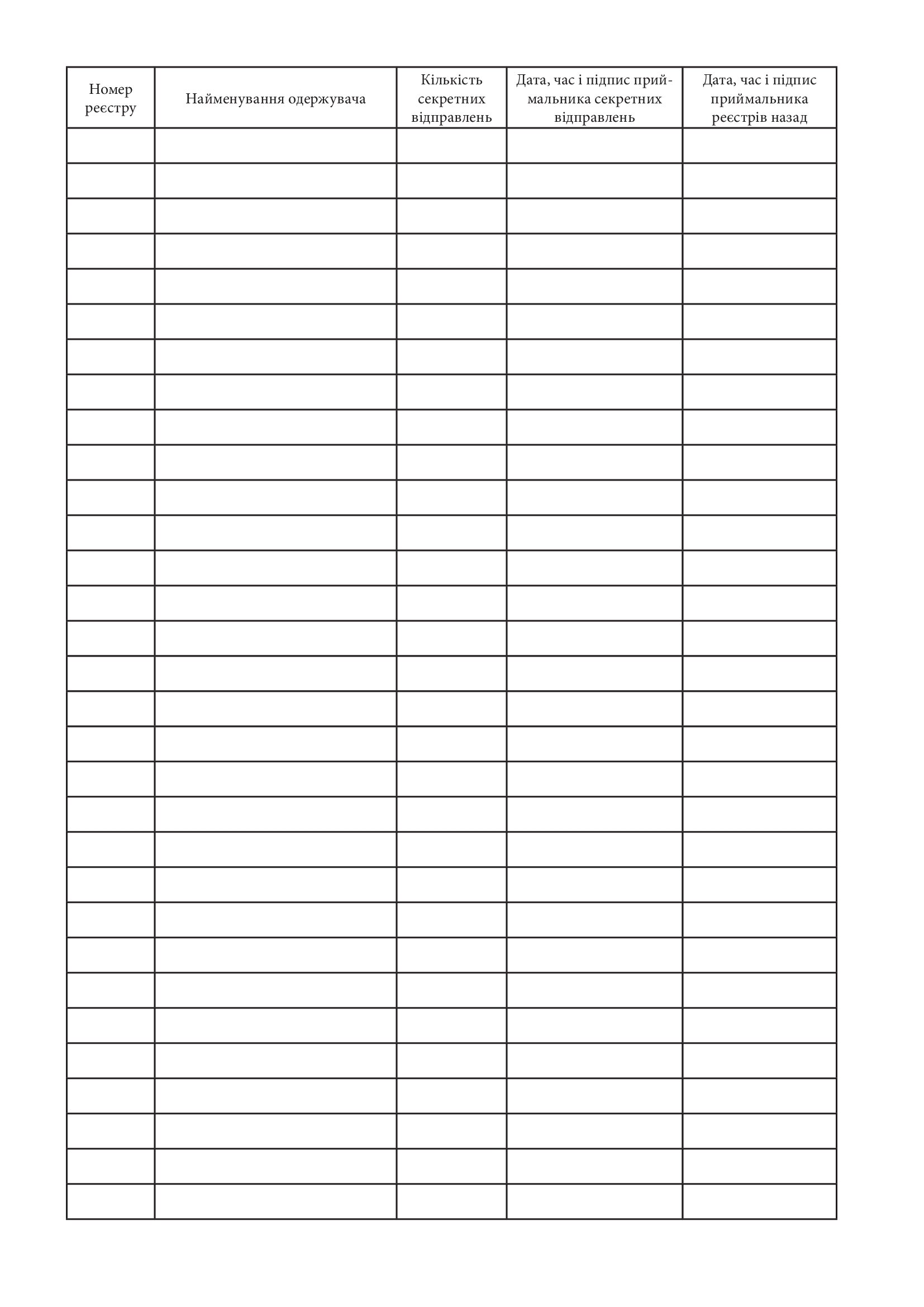 Журнал для запису секретних відправлень, що вручаються для доставки. . 